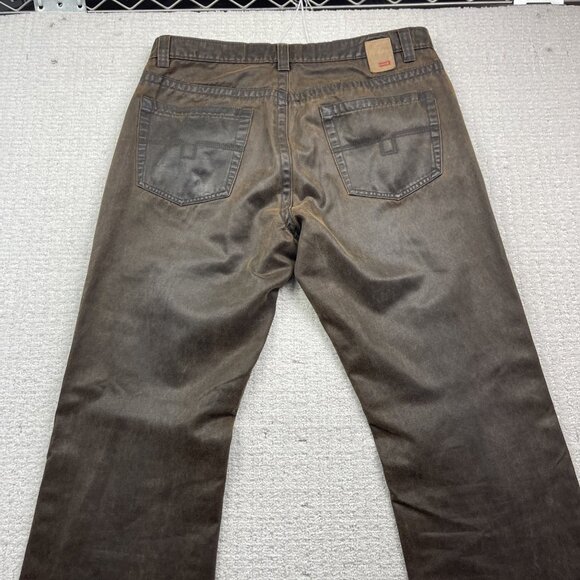Y2K Projeck Raw Men's Size 33 Dark Brown Waxed Jeans Retro Leather Style VTG - Picture 8 of 9